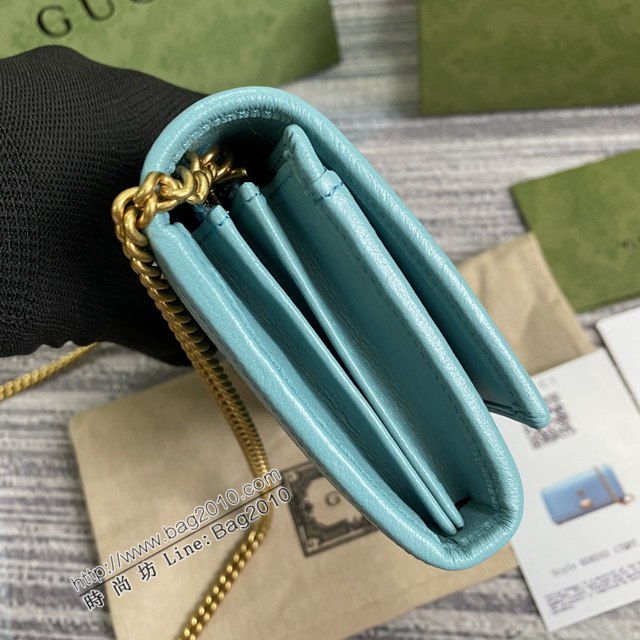Gucci新款包包 古馳淺藍色全皮小斜挎錢夾 Gucci新款竹節鎖扣鏈條錢包 658243  ydg3301